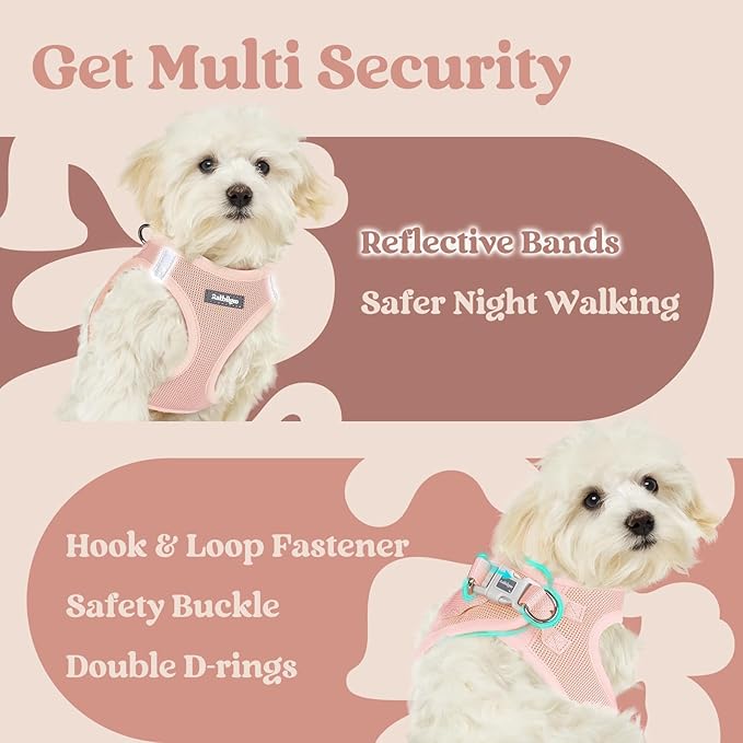 rabbitgoo Small Dog Harness, Step-in Soft Mesh Puppy Vest with Safety Buckle, Breathable Reflective Pet Harness for Extra Small Dogs, Pink XXXS