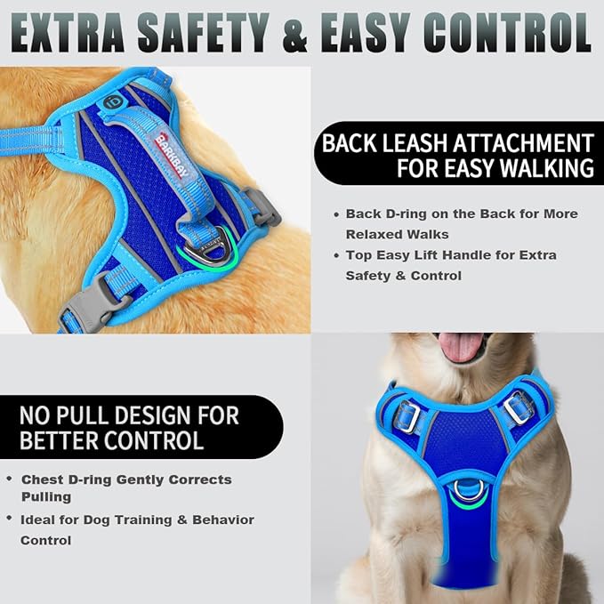 BARKBAY No Pull Dog Harness Large Reflective Dog Harness with Front Clip and Easy Control Handle for Walking Training Running with ID tag Pocket(Sapphire Blue & Blue,XL)