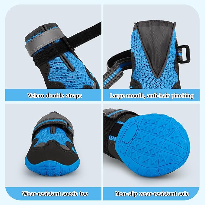 Dog Shoes for Large Medium Small Dog, Mesh Breathable Dog Shoes for Hot Pavement, Anti-Slip Dogs Boots Paw Protectors with Reflective for Outdoor Walking Indoor Hardfloors (Size 4)