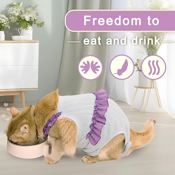 Cat Recovery Suit,Kitten Onesie After Surgery,E-Collar Alternative for Abdominal Wound and Skin Diseases,Soft Breathable Bodysuit After Spay（Blue-XL）
