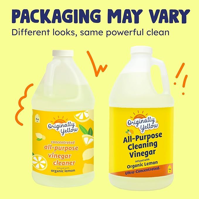 Originally Yellow Lemon Vinegar For Cleaning Purpose | USA Made All Purpose Cleaner | Use as a Floor, Glass, Kitchen, & Bathroom Cleaner | Plant Derived Vinegar 1 Gallon in 2 bottles | 128 Oz
