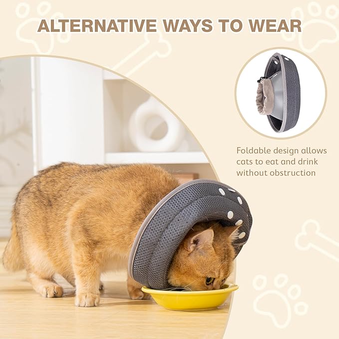 Avont Cat Cone Collar Soft to Stop Licking, Adjustable Foldable Lightweight Kitten Recovery Collar After Surgery for Small Dogs, Elizabeth Cone of Shame Alternative -Darkgrey(M)