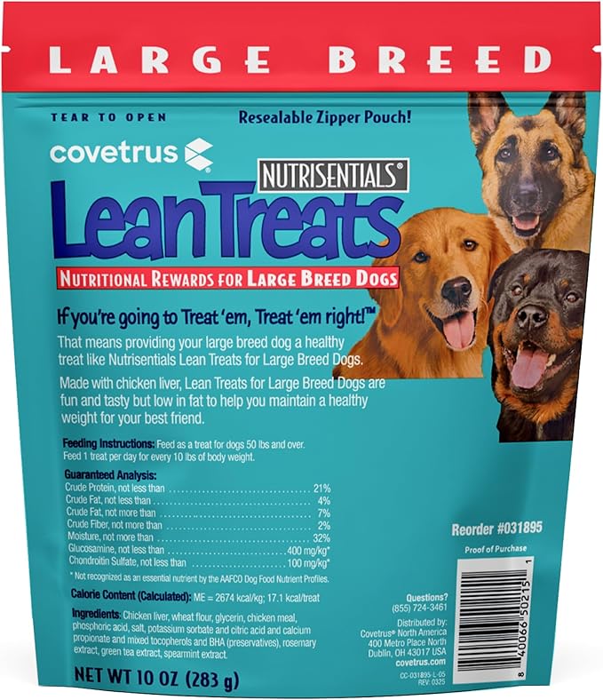 Covetrus Nutrisential Lean Treats for Large Dogs - Soft Dog Treats for Large Dogs - Nutritional Low Fat Bite Size K9 Treats - Chicken Flavor - 10oz -1 Pack