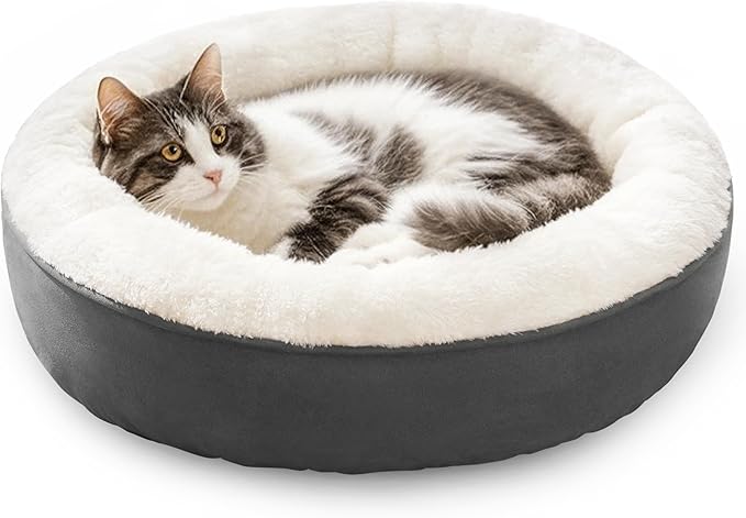 Love's cabin Round Donut Cat and Dog Cushion Bed, 20in Pet Bed for Cats or Small Dogs, Anti-Slip & Water-Resistant Bottom, Super Soft Durable Fabric Pet beds, Washable Luxury Cat & Dog Bed Dark Grey
