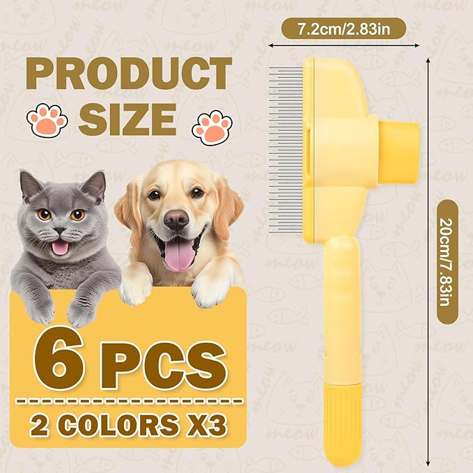 Cat Comb Dog Comb Pet Hair Removal Tool 6 Pack, Flea Combs for Cats and Dog, Grooming Brush with One-Click Self-Cleaning, Pet Grooming Supplies for Cats & Dogs