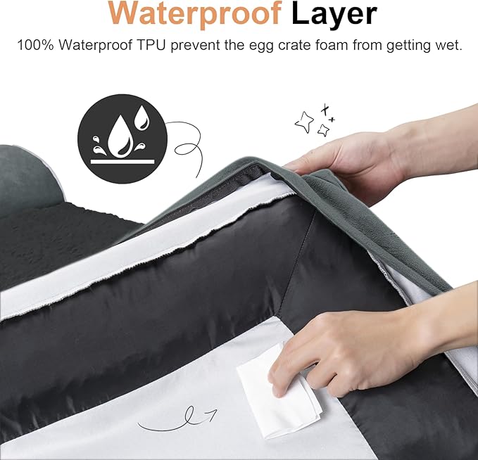 Medium Large Dog Bed Orthopedic Washable: Beds Bolster Medium Large Sized Dog Bed Egg Crate Foam Couch Sofa Waterproof with Removable Cover - Dark Grey