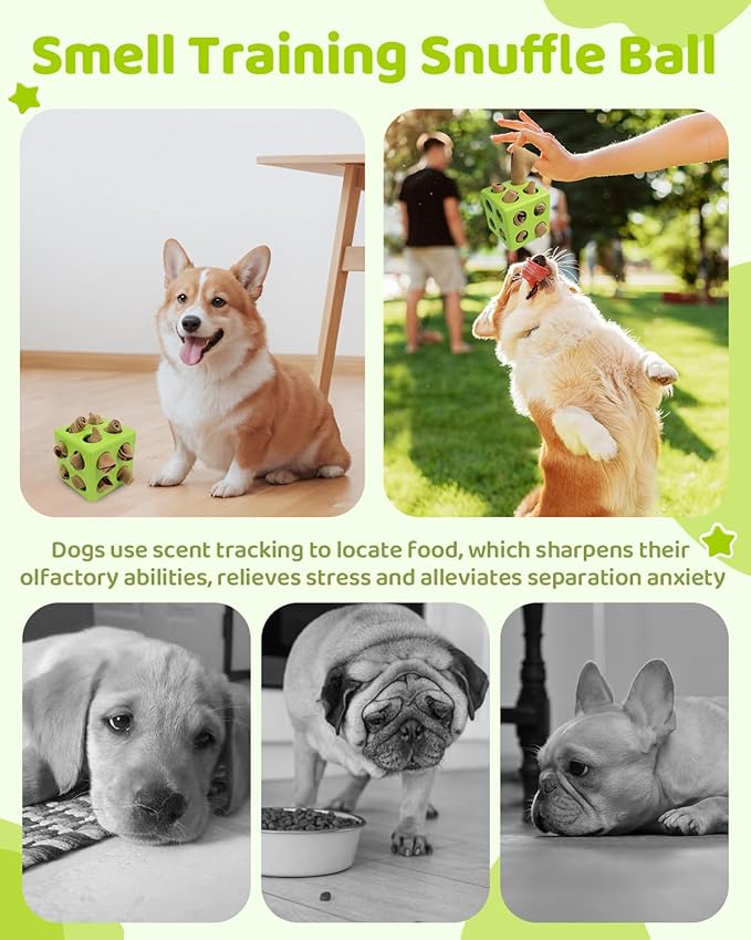 Interactive Puzzle Dog Toy Encourage Natural Foraging Skill, Durable Dog Enrichment Toy Snuffle Cube Cloth Strip with Hide & Seek Food, Slow Feeder for Mind Stimulate & Stress Relief (Green)