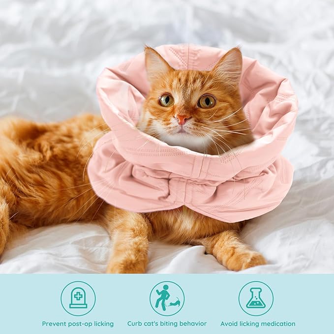Cat Recovery Collar, Soft Adjustable Cat Cone Alternative, Lightweight Waterproof Fasteners Collars for Cats Kittens Puppies, After Surgery Stop Licking and Daily Use (Orange Pink, S(Neck5.5-9.8"))