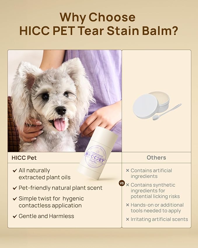 HICC PET Tear Stain Softening Balm All-Natural Tear Stain Remover for Dogs and Cats - Softens & Prevents Tear Stains, Soothes Redness Sensitive Eyes, Long-Lasting Moisturizing Eye Care - 1.06 oz