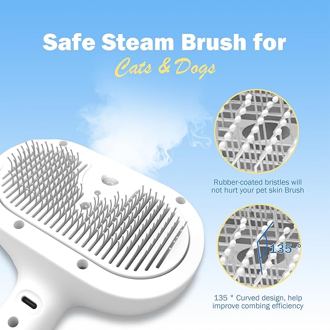 4-in-1 Pet Grooming Steam Brush for Cats & Dogs – Steam Spray, Blue Light, Hair Removal, Self-Cleaning Comb – Includes Pet Waterless Shampoo