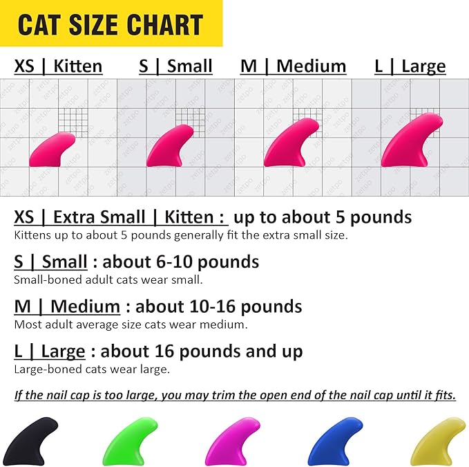 zetpo Cat Nail Caps | Cat Claw Covers | with Adhesives and Applicators (S, 5X Solid Random Colors | 100 pcs)
