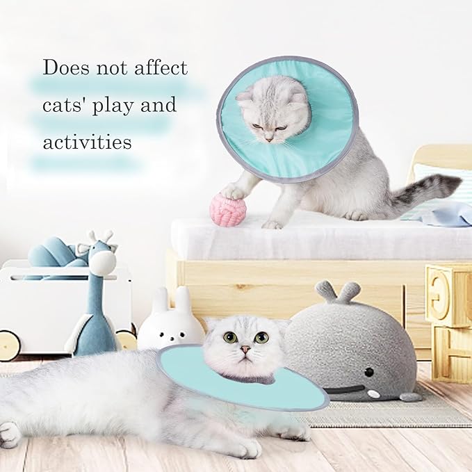 Ultra-Light Cat Recovery Collar - Waterproof Neck Cones After Surgery, Adjustable Flat Elizabethan Collars for Kitten Cats Puppy Rabbits, Mint Green, M Size