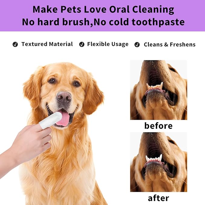 YUHUF-Teeth Cleaning Finger Wipes for Dogs & Cats, Pet Dental Care by Reducing Plaque and Tartar Remove Bad Breath, Disposable Gentle Gum Care Pet Wipes, 50 PCS