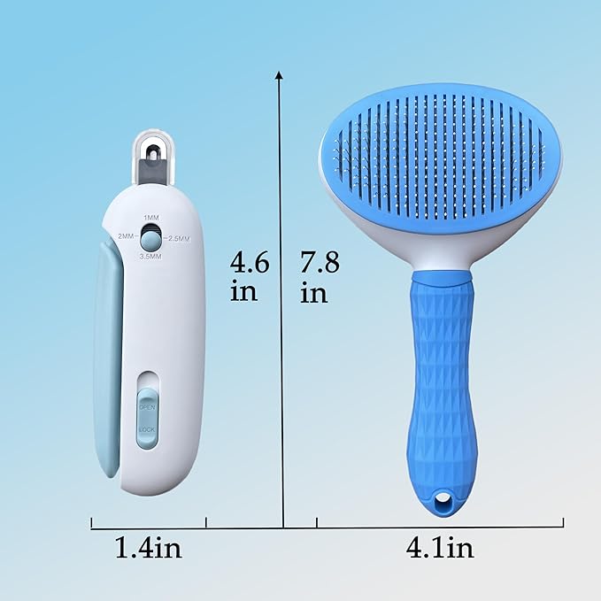 Pet Gromming Kit Nail Clipper&Hair Brush for Dog&Cat Brush Self Cleaning Slicker Brush with Release Button, Dog Shedding Brush for Cat Grooming Comb Rabbit Nail Clipper with Nail File Dog Claw Trimmer