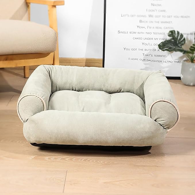 Suede Sofa Dog Bed, Multiple Sizes Orthopedic Memory Foam Mattress, Durable and Calming, Washable Dog Bed with Anti-Slip Bottom S LightGreen