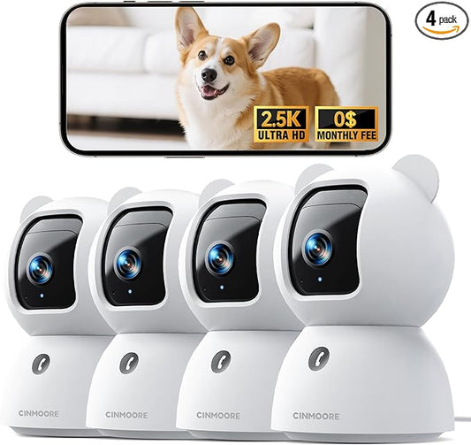 2.5K Indoor Security Camera 4pack, Non-Subscription AI Person/Pet/Cry Detection, 4MP Pet/Dog/Cat/Baby Camera w/Phone App, Pan Tilt WiFi, Night Vision, Full Duplex Audio for Home Security