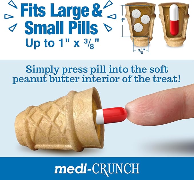 Medi-Crunch Pill Pouches for Dogs, Peanut Butter Dog Pill Treats for Capsules & Tablets, Crunchy Pill Pocket Alternative for Picky Eaters, Hypoallergenic Low Sodium Vet Recommended, 60 Treats