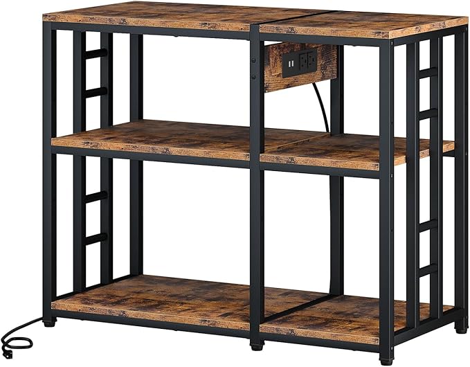Reinforced 40-50 Gallon Aquarium Stand with Power Outlet | Ultra-Stable 750LBS Capacity Metal Fish Tank Stand for Reptile/Aquatic Setups, 5-Tier Adjustable 37"x19" Steel Shelving System