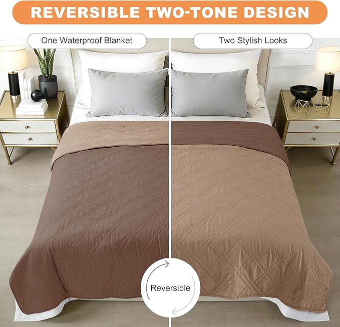 100% Waterproof Dog Couch Protector, Triple-Layer Waterproof Dog Bed Cover Pet Blanket Reversible 2-Tone Sofa Shield, Non-Slip Furniture Guard for Pets(42×50 Inch, Brown+Taupe)