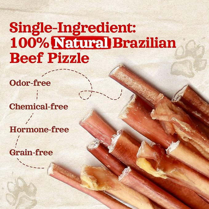Natural Farm Odor-Free Thin Bully Sticks (4”, 24-Pack) All-Natural Long-Lasting Dog Chews, 100% Beef Pizzle, Grass-Fed, Grain-Free, Protein for Muscle Development & Energy, Perfect for Small Dogs