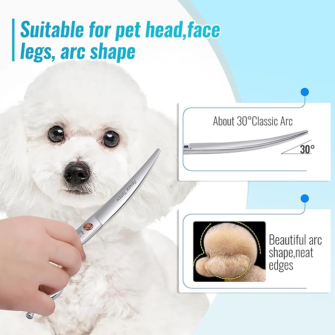 Dog Grooming Scissors: 7.0 inch Curved Pet Shears Made Of Japanese 440C Advanced Stainless Steel Professional Grooming Scissors for Dogs Cats and Other Pets