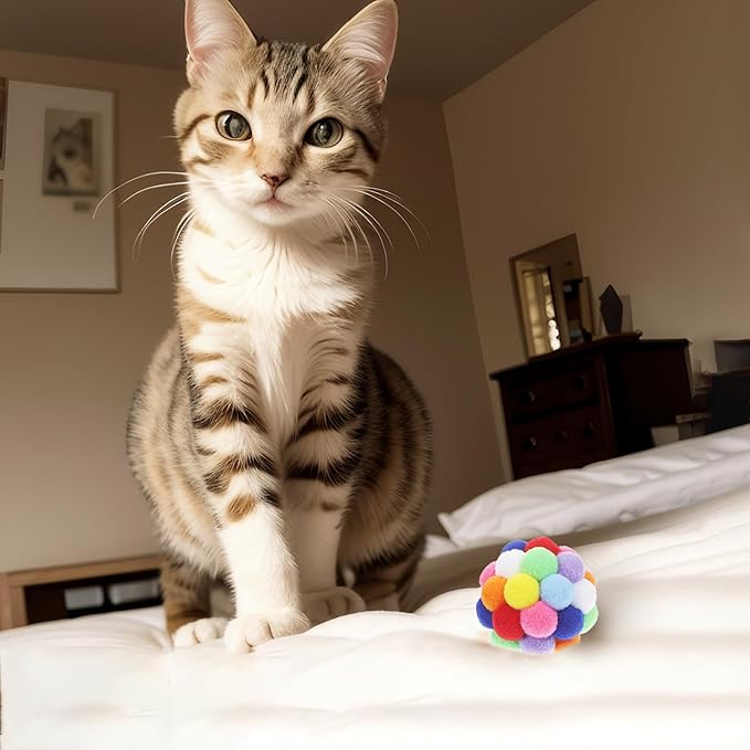 9PCS Cat Toy Balls, 1,75'' Soft Pom Pom Balls for Kittens, Colorful Soft Fuzzy Balls for Cats, Interactive Playing Chewing Toys for Indoor Cats and Kittens, Cute Kitten Kitty Toys