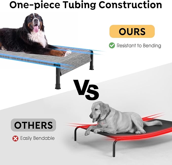Veehoo Cooling Outdoor Dog Bed, Heavy Duty Elevated Pet Bed with Washable & Breathable Teslin Mesh, Non-Slip Silicon Feet, Dog Cot Bed with Support Hem, 35" x 22", Black Silver, CWC2433