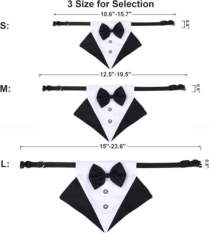 ADOGGYGO Formal Dog Tuxedo Wedding Pet Bandana Collar with Bow Tie, Adjustable Bowtie Collar Bandana for Medium Dog (Medium)