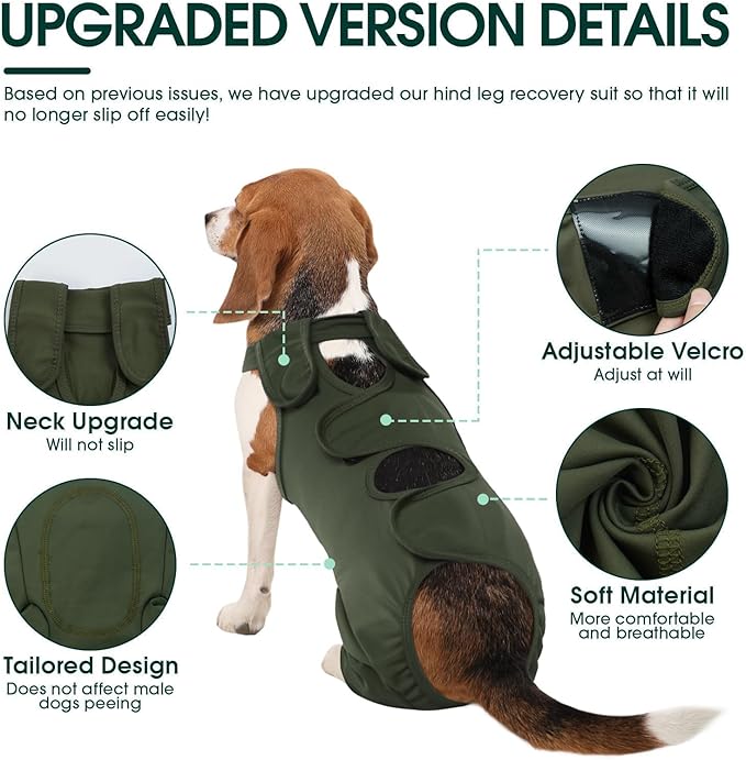 Kuoser Thigh Wound Protective Sleeve for Dogs, Dog Surgery Recovery Suit for Rear Legs, Dog Recovery Sleeve for Female Male Dogs, Dog Onesie After Surgery Pet Surgical Suit for Spay Neuter, Green L