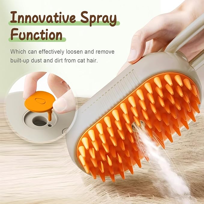 Cat Steam Brush for Shedding, 2025 New 3 in 1 Cat Brushes for Indoor Cats, Pet Steam Groomer Comb, Hair Water Brush Hair Removal Comb for Cats Dogs (Khaki+White)