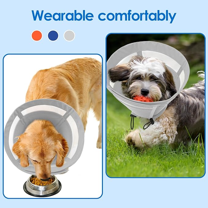 SAWMONG Soft Dog Cone for Small Dogs, Adjustable Pet Recovery Collar to Stop Licking, Comfy Elizabeth E-Collar for Dogs After Surgery Alternative (S,Grey)