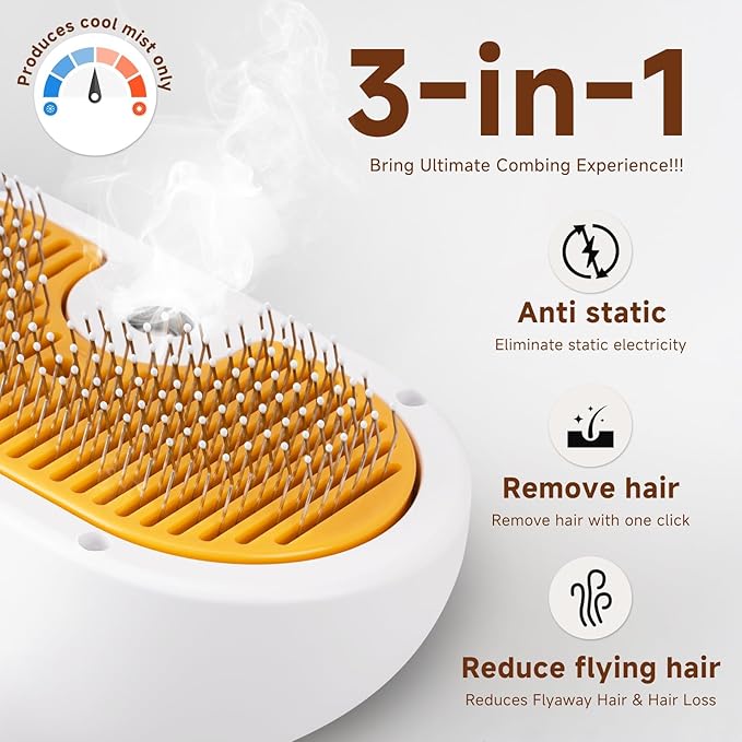 Pet Steam Brush for Dog & Cat – 3-in-1 Spray Hair Removal Comb – Steam for Shedding & Grooming – Water Brush for Long & Short Haired Pets – Spritz Defur Comb – Includes 2*Waterless Shampoo