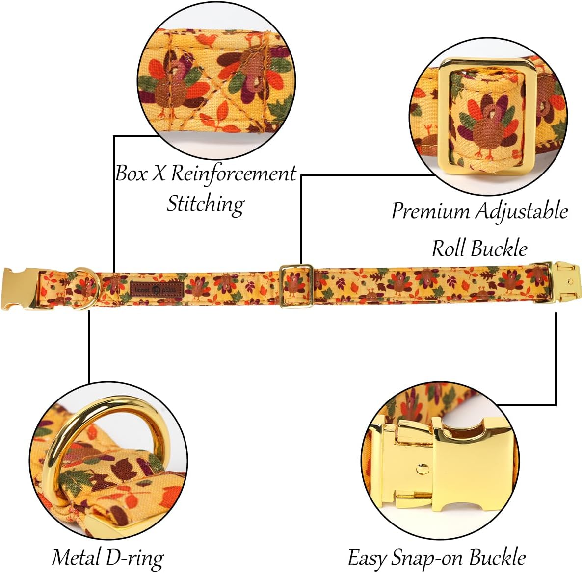 Lionet Paws Thanksgiving Day Dog Collar with Bowtie, Dogs Bowtie Collar with Metal Buckle for Dogs, Adjustable Comfortable Turkey Dog Collars Girl Boy, XL, Neck 16-26 in