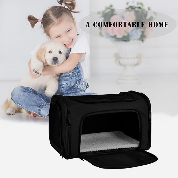 Airline Approved Soft Sided Pet Carrier for Small and Medium Dogs, Cats, and Puppies (Up to 15 lbs), Collapsible Portable Travel Bag for Dogs Cats (Black)