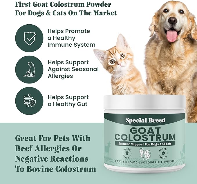Special Breed Goat Colostrum for Dogs and Cats, Immune Support Supplement for Allergy and Itch Relief, Grass Fed Colostrum Powder (60 Grams)