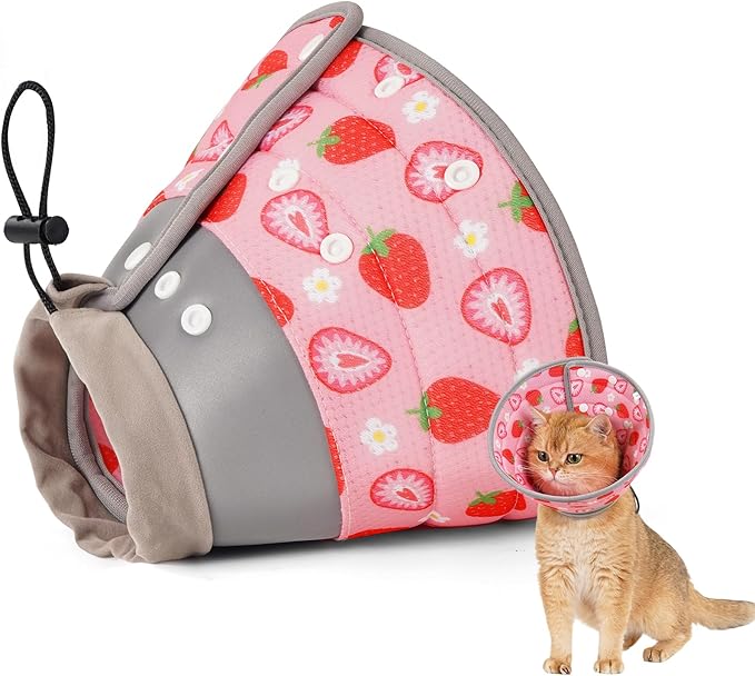 Avont Cat Cone Collar Soft to Stop Licking, Adjustable Foldable Lightweight Kitten Recovery Collar After Surgery for Small Dogs, Elizabeth Cone of Shame Alternative -Strawberry(M)