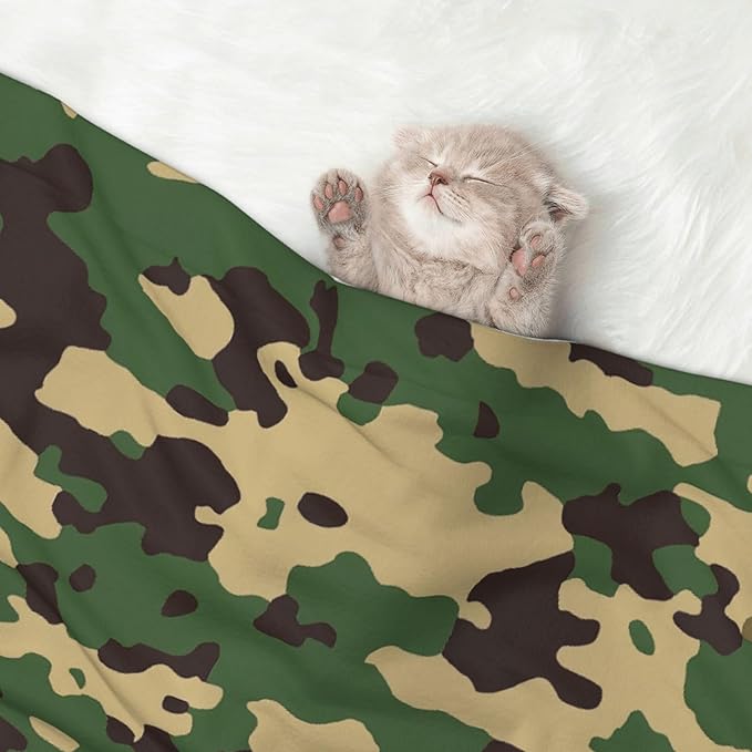 Cat Dog Blanket Camouflage Pattern Green Black Ultra Soft Warming Mat for Indoor Pet Beds Furniture 27.6 X 19.7inch