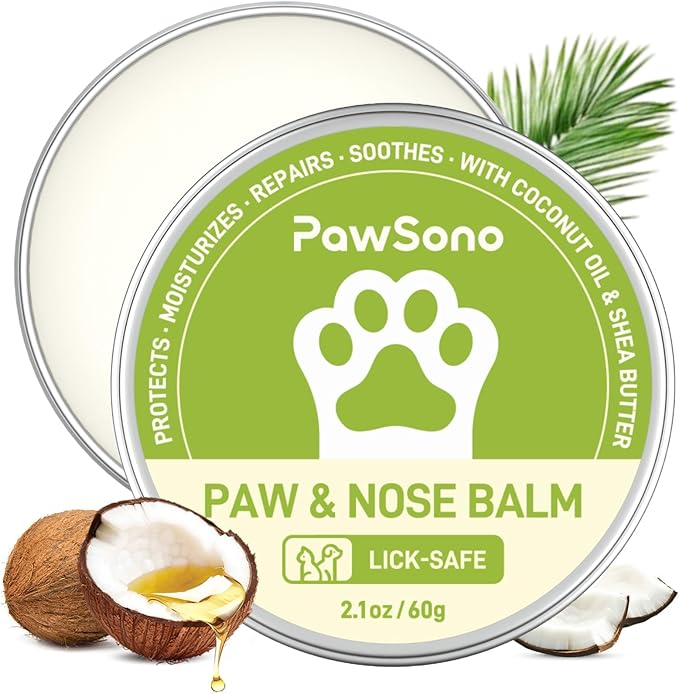 Lick-Safe Dog Paw & Nose Balm with Coconut Oil | All-Natural Moisturizer & Soother for Dry, Cracked Pads & Snout| Cat Wax & Cream, Nose Butter for frenchies| Horse Hoof Care (60 g /2.1 oz)