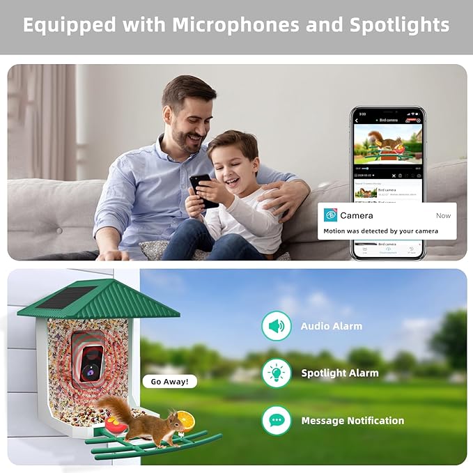 Kurain® Smart Bird Feeder with Camera, Video Birds Feeder with Solar Panel, AI Identify, Live View, Capture Bird Video, 2.5L Large-Capacity, Instant Arrival Alerts, Ideal Gift for Birdlover