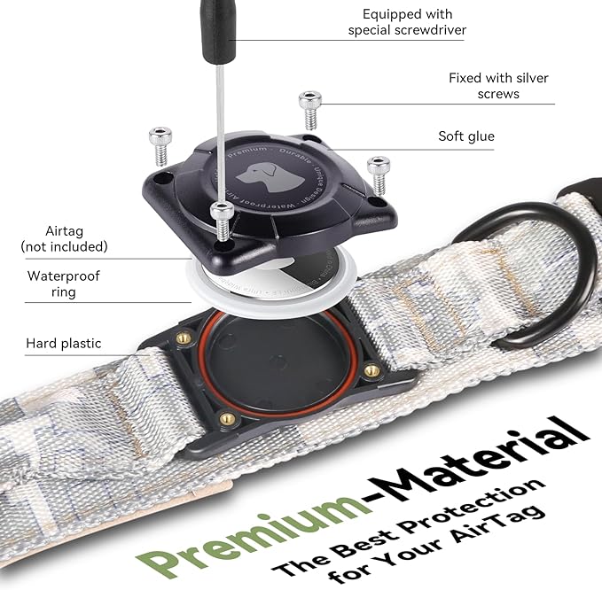 2026 Upgrade Waterproof AirTag Dog Collar, Military Tactical Dog Collar with AirTag Holder, Comfortable Control Handle and Metal Buckle, GPS Dog Collar Holder for Medium to Large Dogs (Digital camo,L)