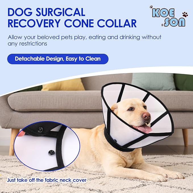 KOESON Dog Cone, Soft Cones for Small Dogs to Stop Licking, Adjustable Doggie Recovery Collar, Lightweight Comfy Dog Cone Collar After Surgery for Wound Healing,Spay, Neuter, Black S