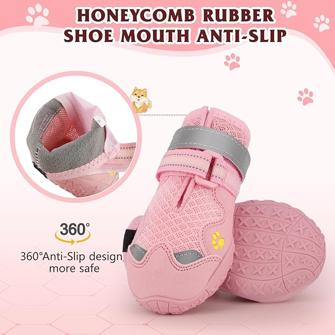 Dog Shoes for Large Medium Small Dog, Mesh Breathable Dog Shoes for Hot Pavement, Anti-Slip Dogs Boots Paw Protectors with Reflective for Outdoor Walking Indoor Hardfloors (Size 2)