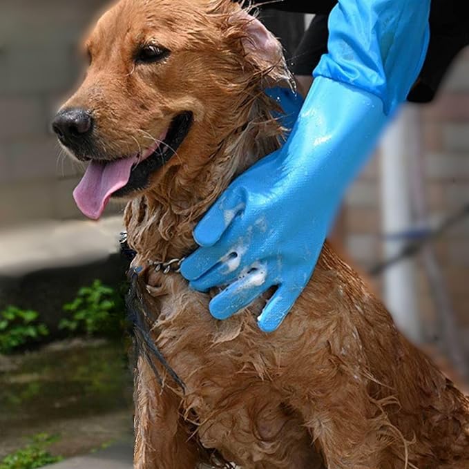 Dog Washing Gloves, Pet Grooming Gloves with Soft Brushes, Bathing and Massaging for Dogs and Cats, Silicone Heat Resistant Cleaning Gloves with High-Density Teeth (Blue)