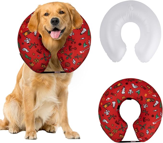 CuteBone Inflatable Dog Neck Donut with Removable Soft Fleece Covers for Small/Medium/Large Dogs and Cats After Surgery GWB07XL