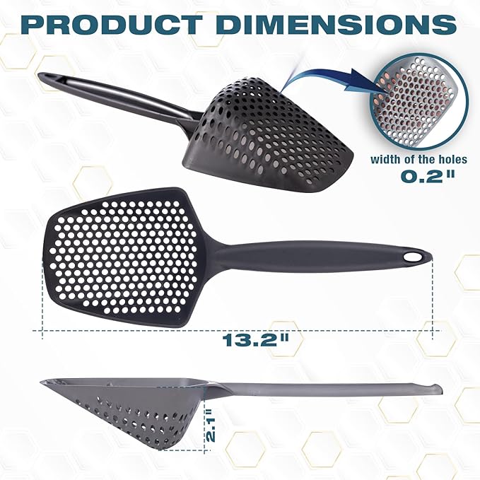 Set of 2 Cat Litter Scoop with Small Holes for Fine Litter, Hanging Handle Deep Reptile Terrarium Sand Sifter, Poop Scooper Rabbit Pooper Lifter Kitten Sifting Shovel (Black, Set of 2)