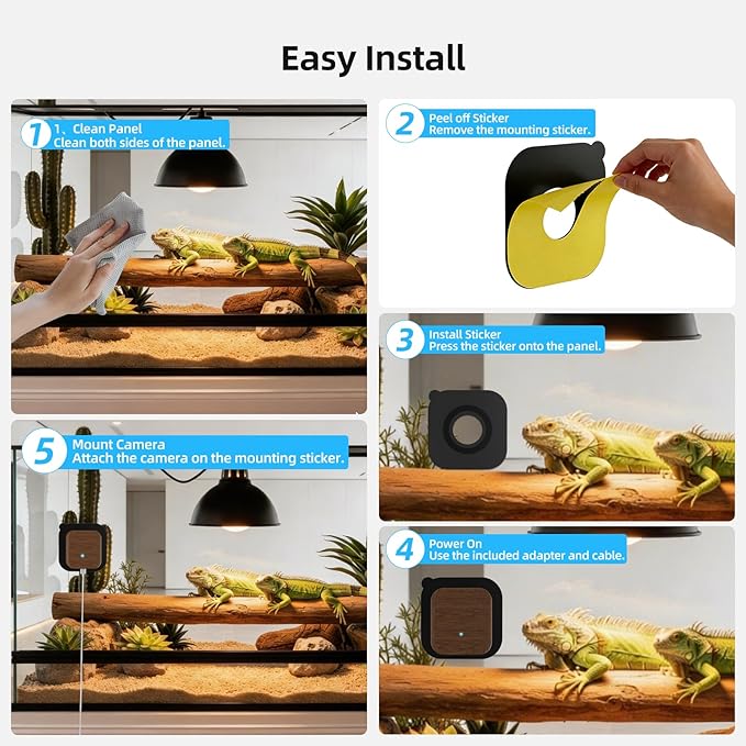 5MP Aquarium & Terrarium Camera, WiFi Pet Camera with Daily Time-Lapse Video, 120° Wide-Angle Anti-Glare Lens, AI Motion Alerts, Color Night Vision, Easy Magnetic Install for Fish, Reptiles, Insect