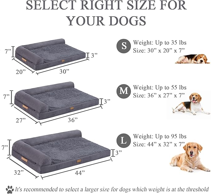 Dog Beds for Large Sized Dog, Washable Large Dog Bed Couch with Waterproof and Removable Cover, Orthopedic Dog Crate Bed Sofa with Nonskid Bottom, Pet Bed for Dogs Up to 95lbs, 44" L x 32" W x 7" Th