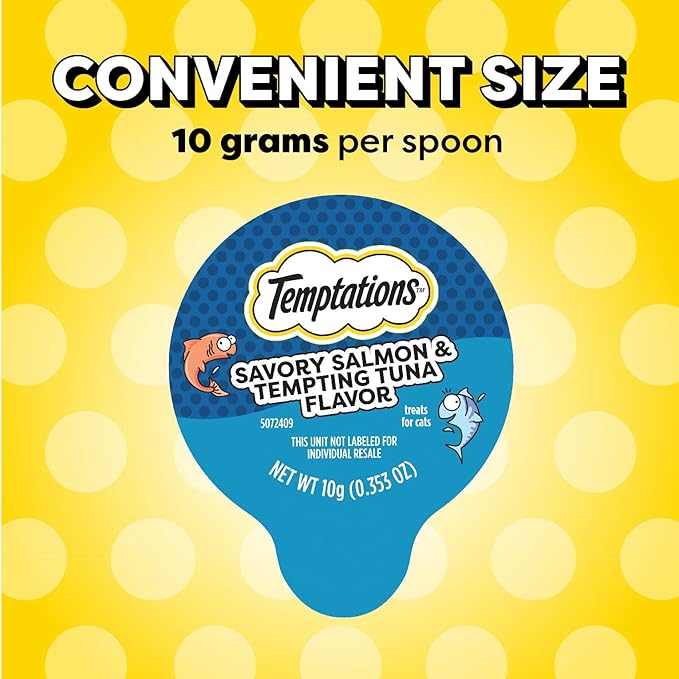 Temptations Lickable Spoons Adult Wet Cat Treat, Savory Salmon and Tempting Tuna Flavor, 8 Spoons, Pack of 12 (96 Total)