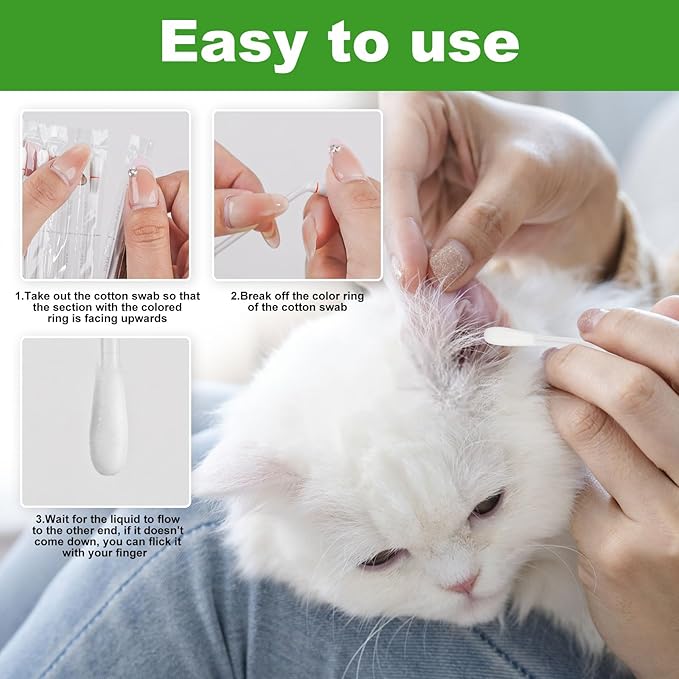 twoworld Pet Ear Swabs,2-in-1 Pet Ear Cleaning Liquid Swabs,Cat & Small Dog Ear Cleaner Swabs,Ear Cleaner Solution for Dogs and Cat for Daily Ear Cleaning Removes Wax, Dirt, & Odor (300)