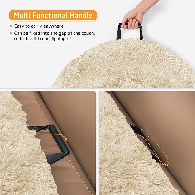 Calming Dog Bed Fluffy Plush Dog Mat for Furniture Protector with Removable Washable Cover for Large Medium Small Dogs and Cats (Medium, Beige)
